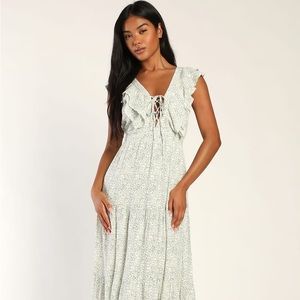 Lulu’s Dress - Romance in Bloom Cream Floral Print Ruffled Tiered Midi Dress